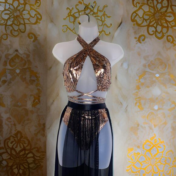 New Medium Medusa Skirt Crown Metallic Halloween Costume Outfit Set Hydra Witch - Picture 3 of 8
